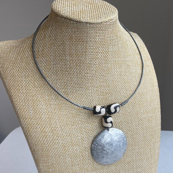 Decorative Silver Medallion Choker Necklace - Picture 2 of 5